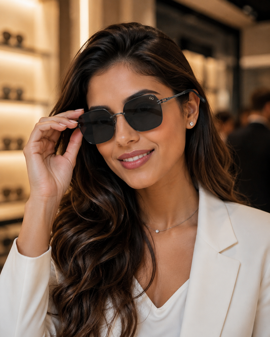 RETIFOCUS Geometric Rectangle Metal Sunglasses for Men & Women – Black Lenses