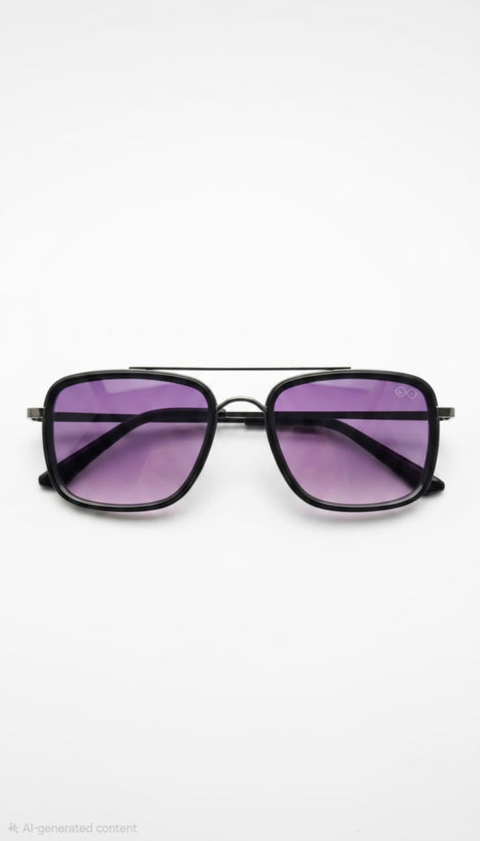 RETIFOCUS Rectangle Navigator Metal Sunglasses for Men & Women – Gunmetal Frame with Purple Gradient Lenses