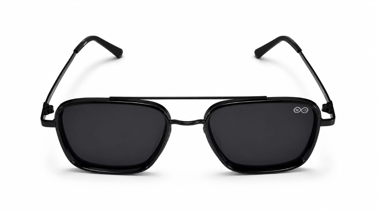 RETIFOCUS Rectangle Navigator Metal Sunglasses for Men & Women – Gunmetal Frame with Purple Gradient Lenses