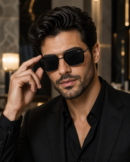 RETIFOCUS Rectangle Navigator Metal Sunglasses for Men & Women – Gunmetal Frame with Purple Gradient Lenses