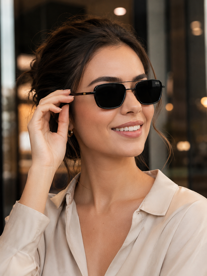 RETIFOCUS Rectangle Navigator Metal Sunglasses for Men & Women – Gunmetal Frame with Purple Gradient Lenses