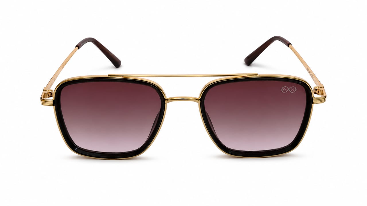 RETIFOCUS Rectangle Navigator Metal Sunglasses for Men & Women – Gunmetal Frame with Purple Gradient Lenses