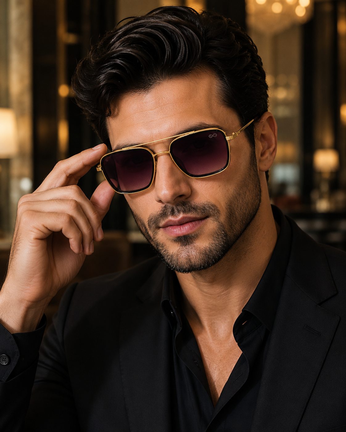 RETIFOCUS Rectangle Navigator Metal Sunglasses for Men & Women – Gunmetal Frame with Purple Gradient Lenses