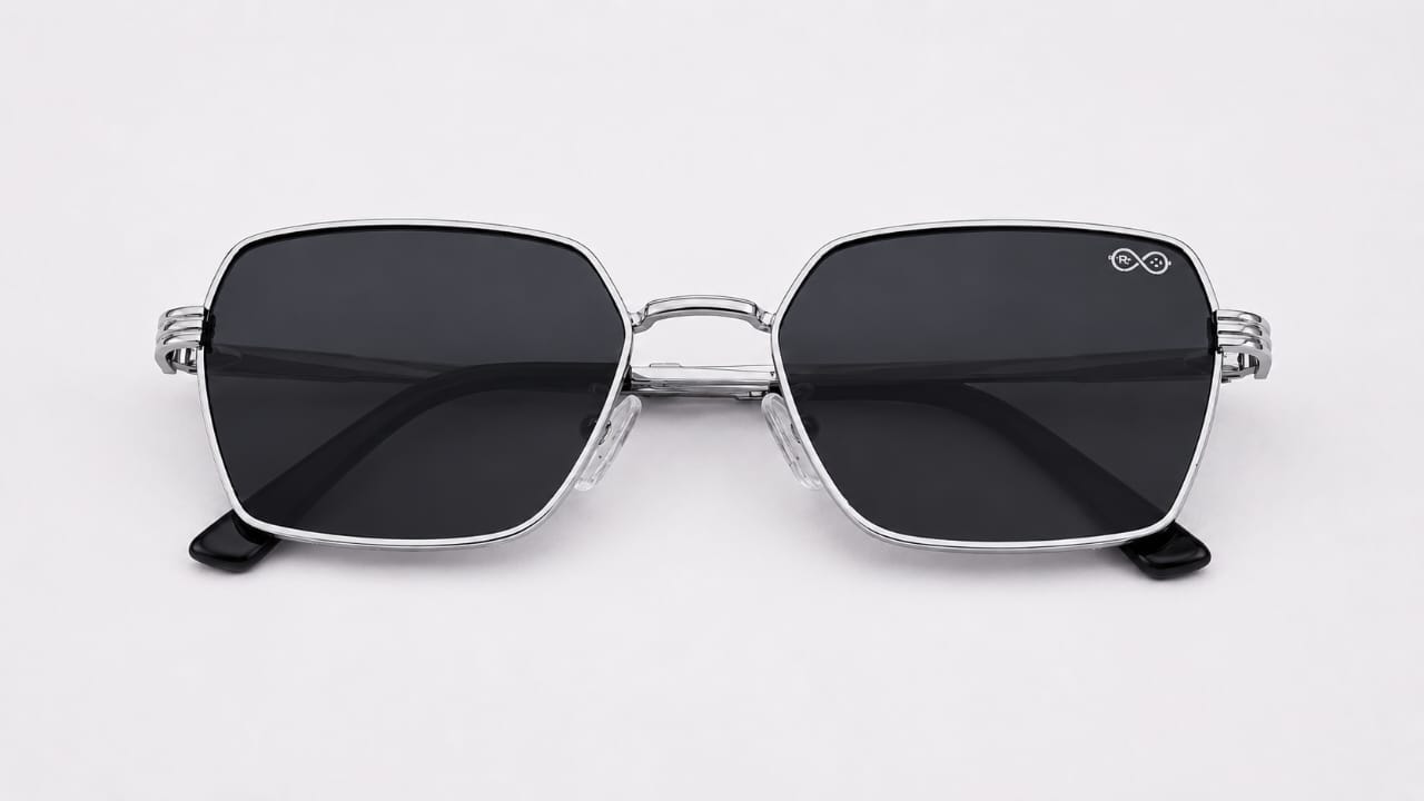 RETIFOCUS Geometric Rectangle Metal Sunglasses for Men & Women – Black Lenses