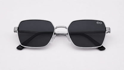 RETIFOCUS Geometric Rectangle Metal Sunglasses for Men & Women – Black Lenses