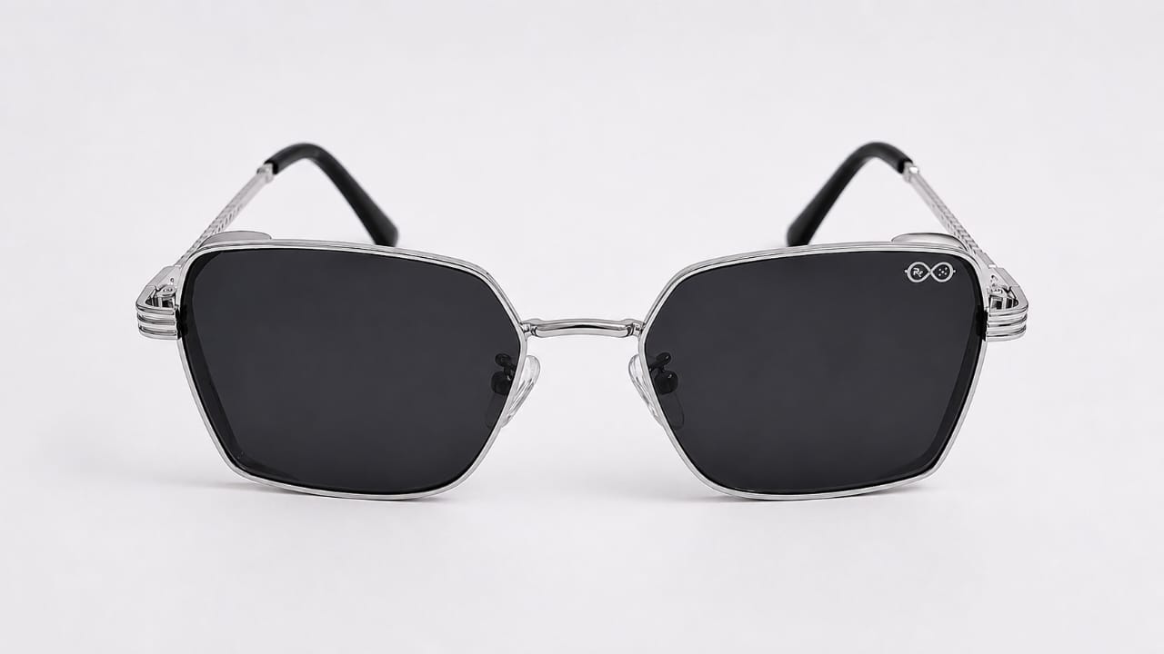 RETIFOCUS Geometric Rectangle Metal Sunglasses for Men & Women – Black Lenses