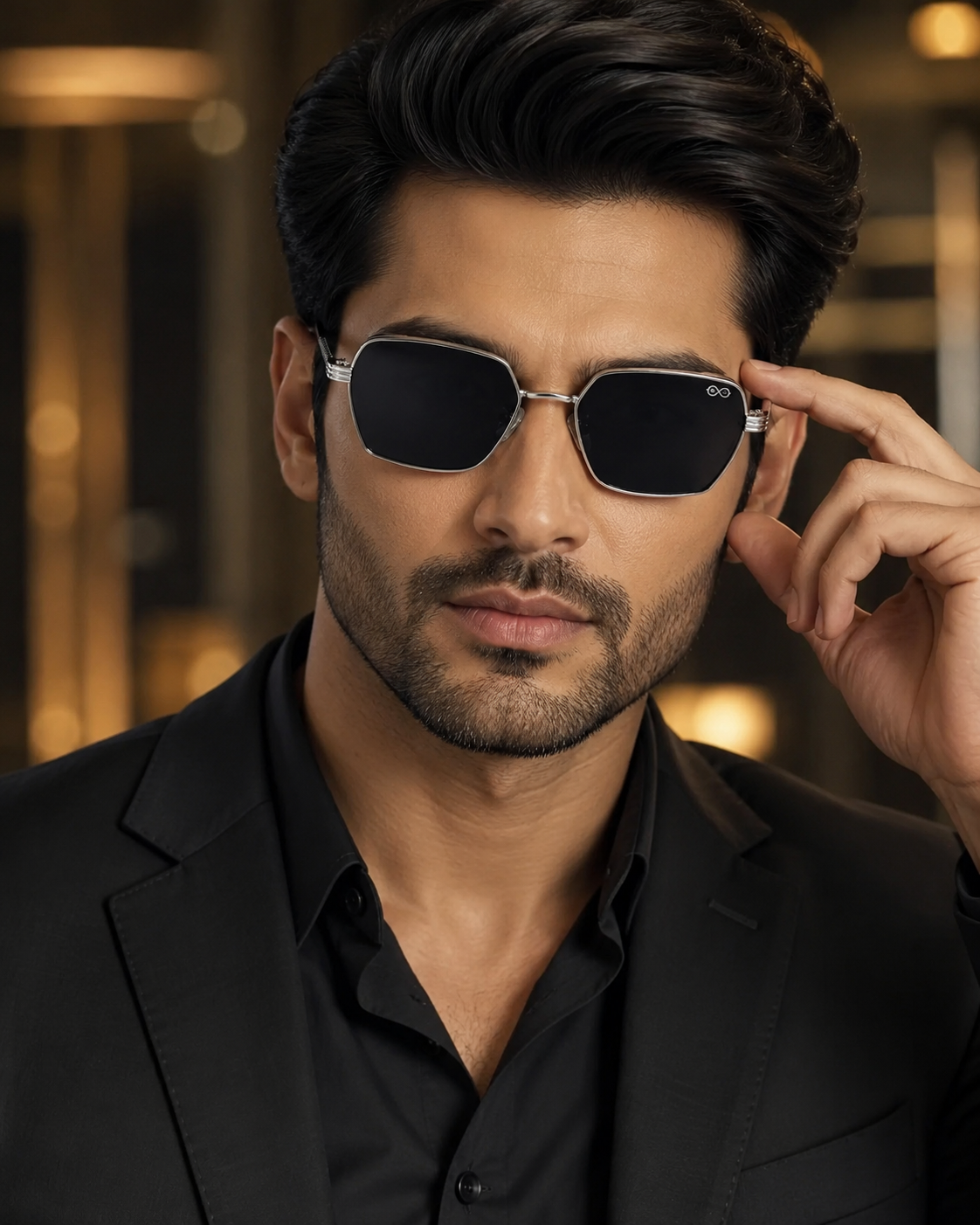 RETIFOCUS Geometric Rectangle Metal Sunglasses for Men & Women – Black Lenses