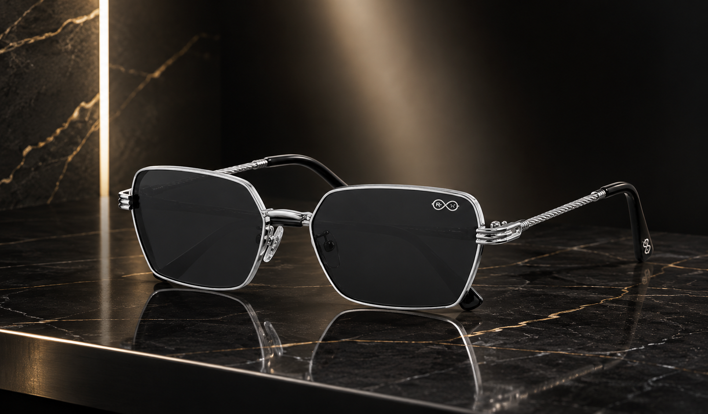 RETIFOCUS Geometric Rectangle Metal Sunglasses for Men & Women – Black Lenses