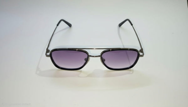 RetiFocus metal rectangle sunglasses with gunmetal frame and purple gradient lenses, unisex eyewear for men and women.