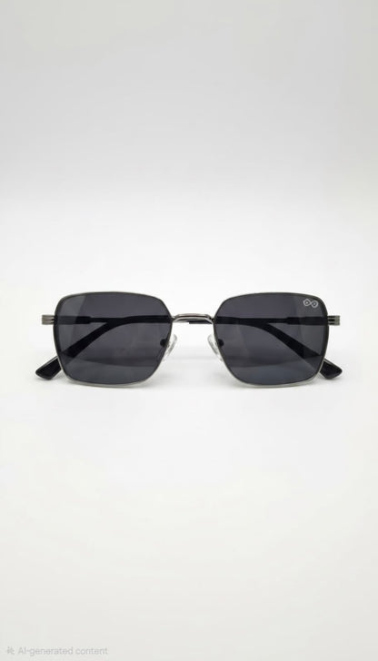 RETIFOCUS Geometric Rectangle Metal Sunglasses for Men & Women – Black Lenses