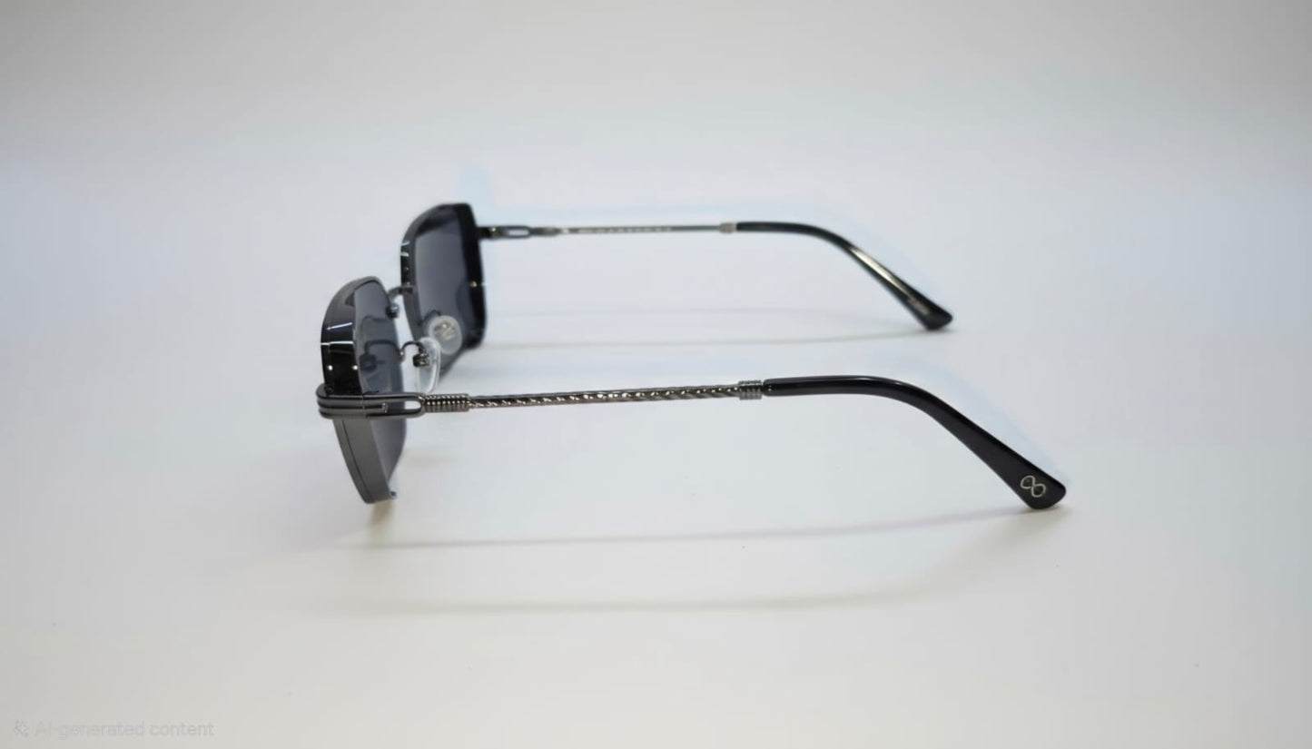 RETIFOCUS Geometric Rectangle Metal Sunglasses for Men & Women – Black Lenses
