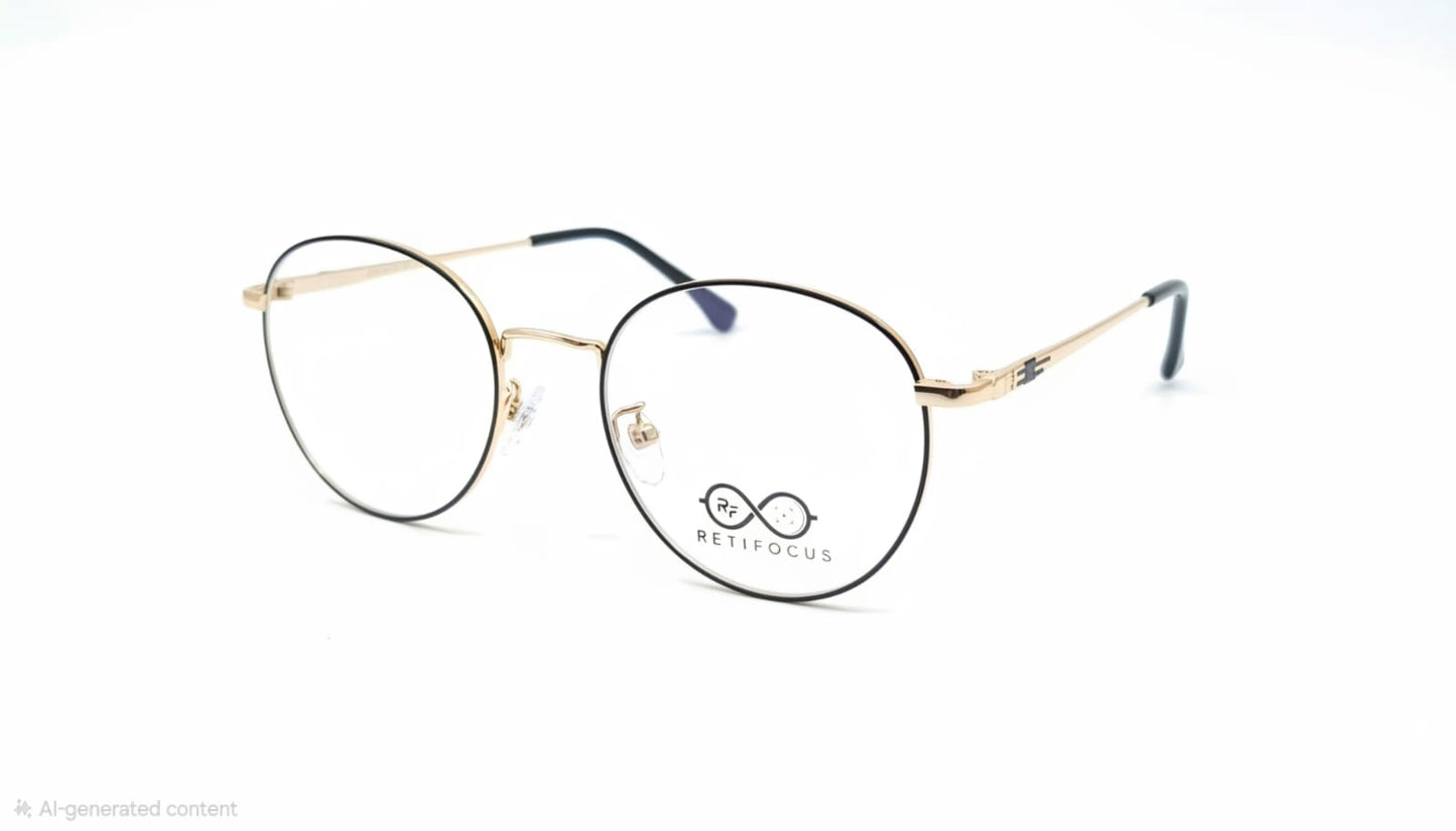 RETIFOCUS Round Metal Optical Eyeglass Frame Black Gold Dual Tone Unisex