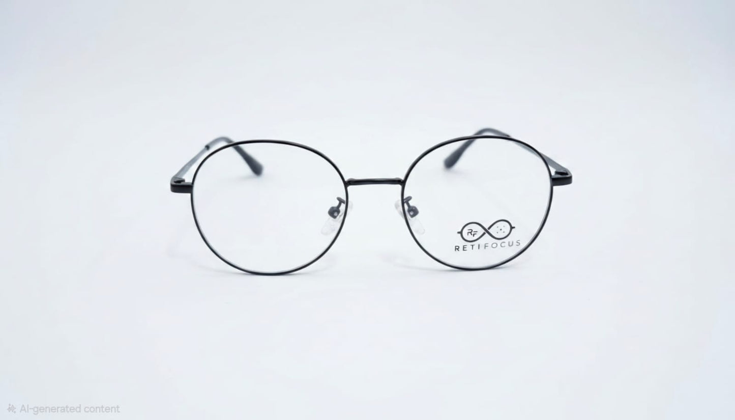 RETIFOCUS Round Metal Optical Eyeglass Frame Slim Wire Unisex Matte Black