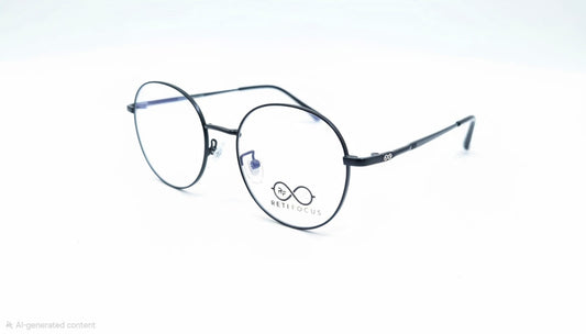 Unisex matte black round metal optical eyeglass frame with slim wire design by RetiFocus.