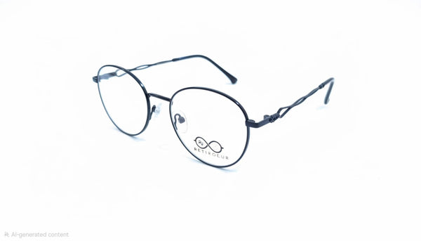 RetiFocus round metal optical frame with twisted wire temples in three colors, designed for women.